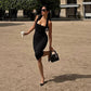 TARUXY One-Shoulder Bodycon Black Evening Dress For Women Sexy Backless Sleeveless Neck-Mounted Long Party Dress Female Elegant