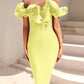 Women's Off Shoulder Bandage Midi Dress Luxury Design Ruffled  Elegant Black Sleeveless Ruffled Sexy Club Party Evening Dresses