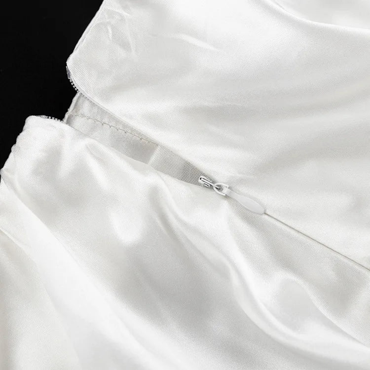 Office Lady Elegant Female Casual  Satin Mini Skirt Women Korean Fashion High Waist A-line Vintage White Balloon Skirt