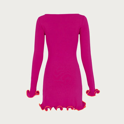 TARUXY Spring New Knitted Mini Dress For Women Fungus Contrast Color Slim Sweater Dress Elegant Female Party Clothes Long Sleeve