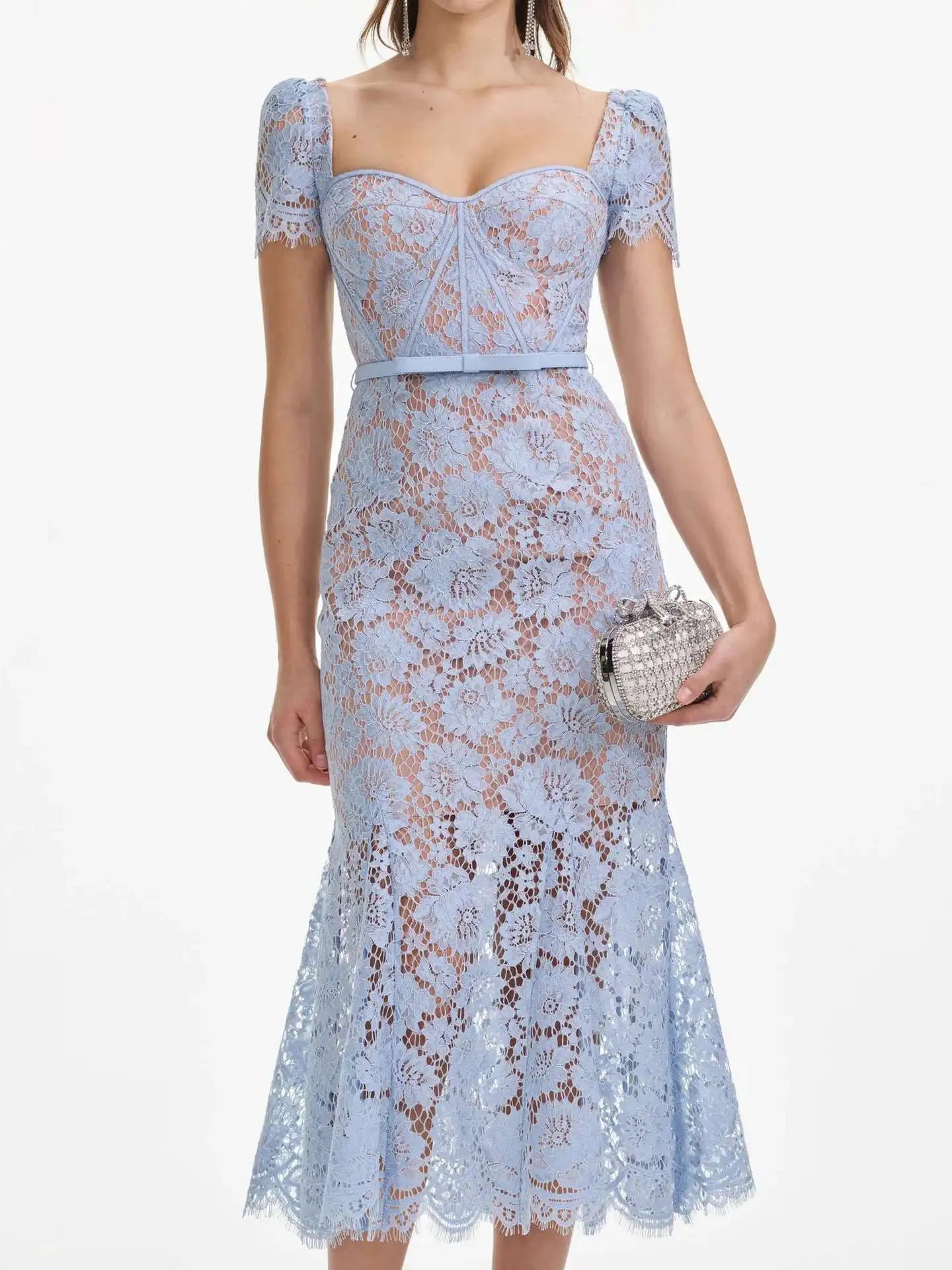 Luxury Hollow Out Long Lace Dresses Women Summer Sexy Hook Crochet Embroidery Flower Solid Backless Wedding Evening Vestidos