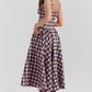 Women's French Style Long Dress with Solid/Floral/Checkered Multi Color Options Knee-Length Dress 2025 New Arrival