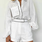 Bornladies 100% Cotton Casual Fashion Long Sleeve Set Summer Women's Pocket Black White Chic Shirt Shorts Loose Two-piece Set
