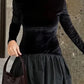 2025 New Lady Chic Party Gowns Elegant Women Velvet Long Sleeve Pleated Hem Robes Fashion Half High Collar Slim Fit Maxi Dress