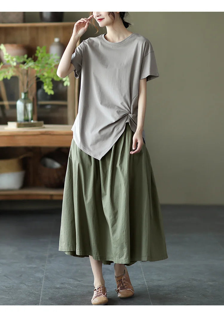 Max LuLu Japan Style Summer Streetwear Fashion Women Khaki A-Line Skirts Ladies Elastic Casual Long Skirt Girls Vintage Clothes