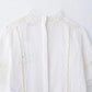 TRAFZA Women Fashion O-Neck Crocheting Details White Skirt Suit Short-sleeve Blouse+Side Zipper White Pleated Midi Se Long Skirt