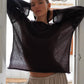 Original Fashion Hollow Out Knit Shirt Spring And Summer Women's Perspective Thin O-Neck Loose Elastic Long Sleeve Knit T-shirt