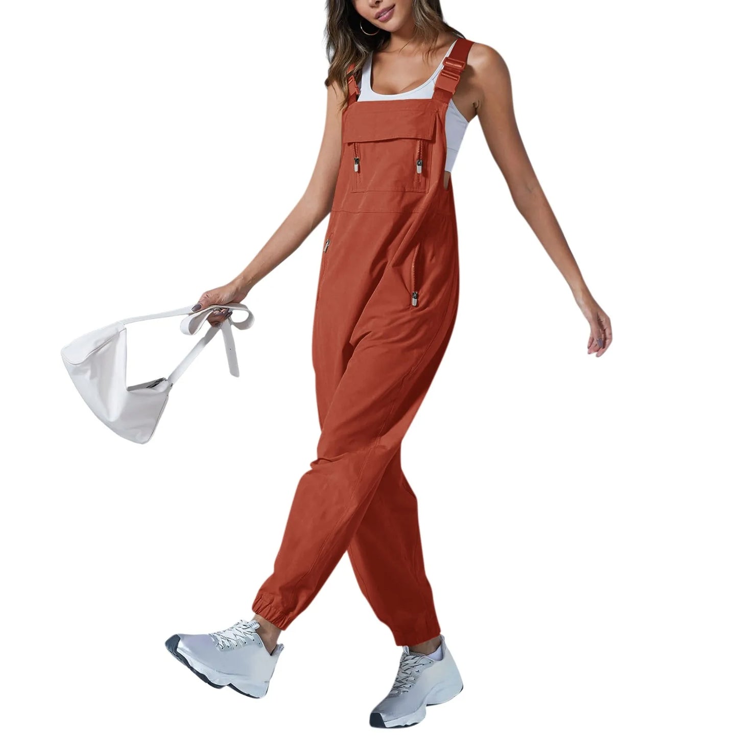 Women'S Jumpsuits Summer Fashion Casual Loose Wide Leg Jumpsuits Solid Color Insert Pockets Retro Button Strap Jumpsuits