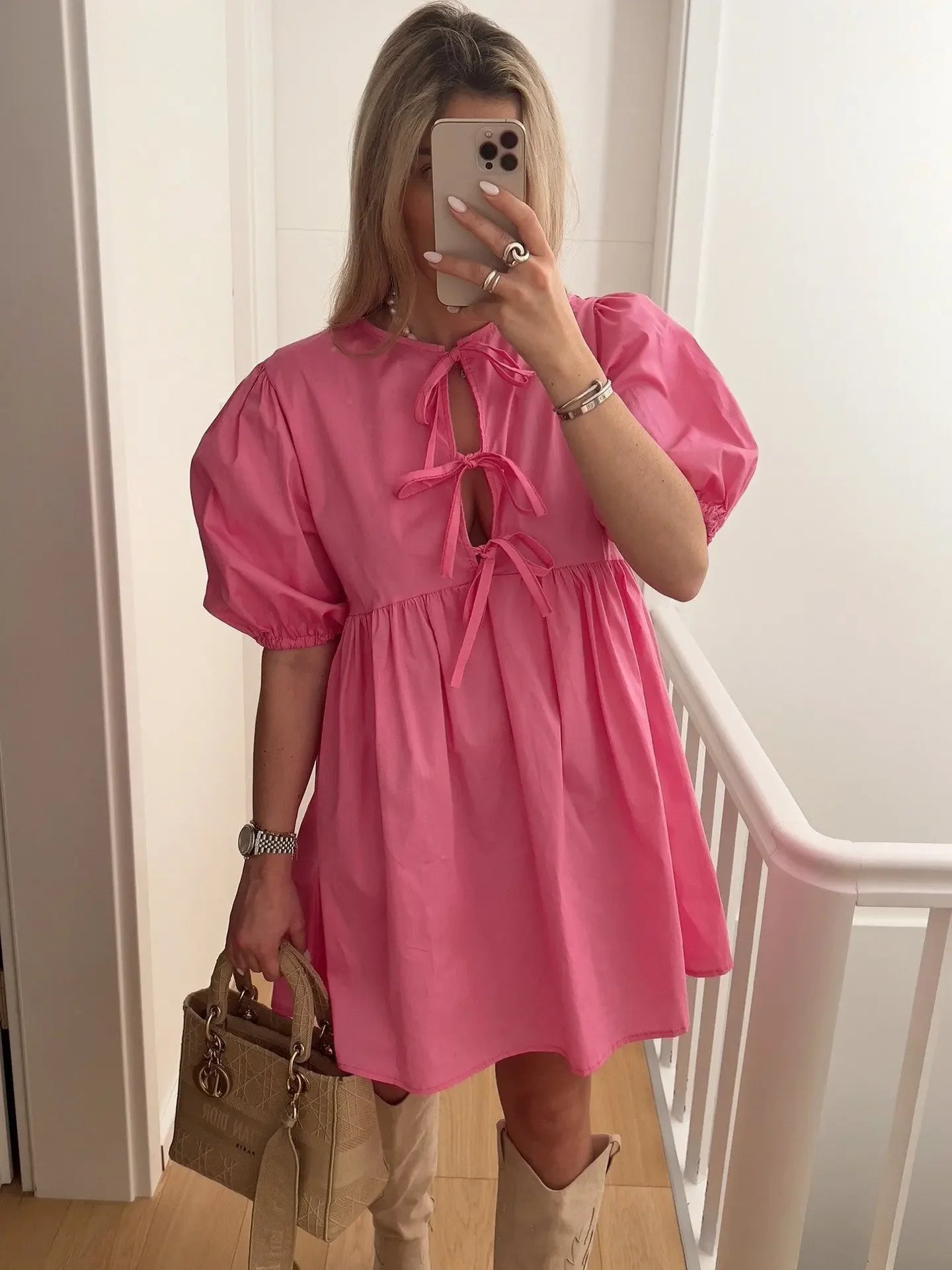 Elegant Fashion Women's Dress Cross-Border Butterfly Knot Front Strap Simple Style Chinese Origin Clothing Ladies' Skirt