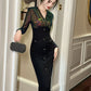 Luxury Elegant Annual Party Dress Women French Colorful Sequins Black Bodycon Single Breasted Robe Femme Banquet Prom Vestidos