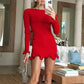 TARUXY Spring New Knitted Mini Dress For Women Fungus Contrast Color Slim Sweater Dress Elegant Female Party Clothes Long Sleeve