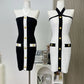 2025 Women Celebrity Sexy Backless Halter Button Bodycon Black Mini Bandage Dress Elegant Evening Club Party Dresses Vestidos