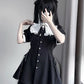 Harajuku Sweet Bow Black Plaid Dresses All-match Slim Fit Kawaii Lolita Dress for Women Autumn New Long Sleeve Vestidos De Mujer