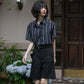 XEJ Elegant and Youth Woman Blouses Short Sleeve Striped Shirt British Style Summer Shirts for Women Fashion Retro Shirt