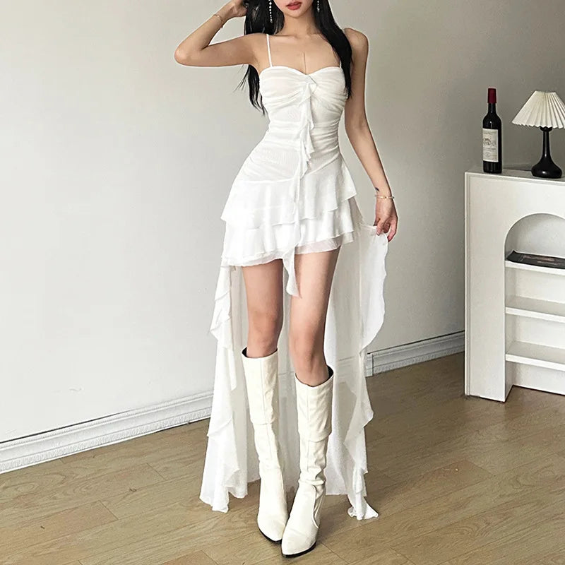 2025 Y2k Aesthetic Irregular Ruffled Dress Sexy Backless Harajuku Pleated Dresses Streetwear Sleeveless Bodycon Vestido De Mujer