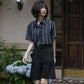 XEJ Elegant and Youth Woman Blouses Short Sleeve Striped Shirt British Style Summer Shirts for Women Fashion Retro Shirt