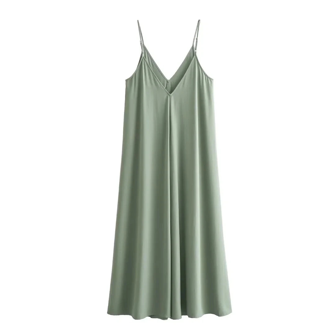 TRAF Slip Dress Women 2024 Summer Women's Loose Dresses Sleeveless Thin Straps Black Long Dresses Backless Beach Holiday Dresses