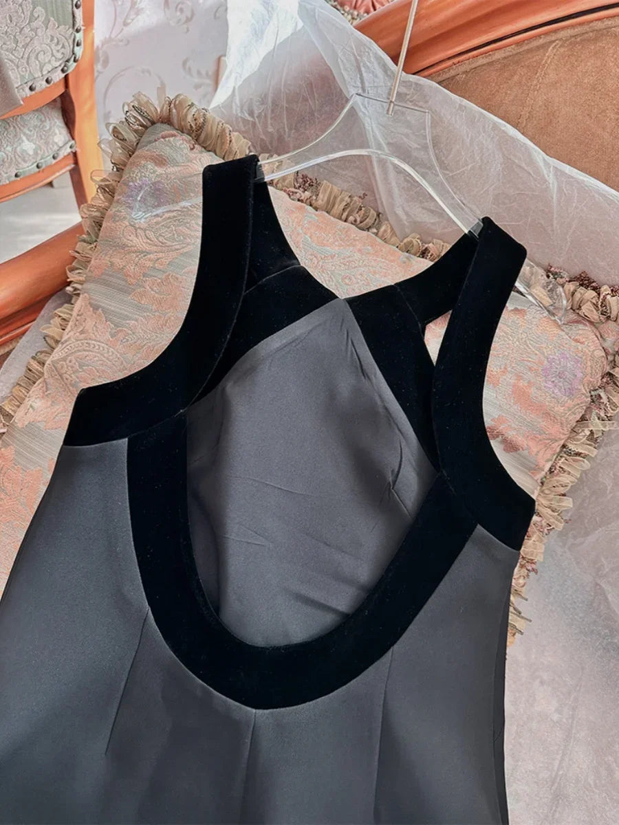 Spring Dresses 2024 New Fashion Velvet Sexy Backless Slip Dress for Women Loose Bow Girl's Elegant Party Short Ladies Dress