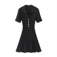 Summer New Women's Turn Down Collar Short Sleeve Knitted Mini Dress Slim Fit A-line Diamond Buttons White Short Dress  C-050
