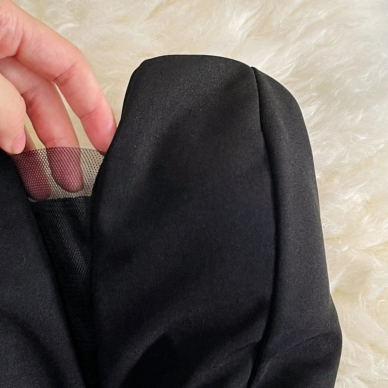 Women Black White Ruffled One Shoulder Sleeveless Mini Dress Strapless Mesh Patchwork High Waist A-line Party Dress Vestidos