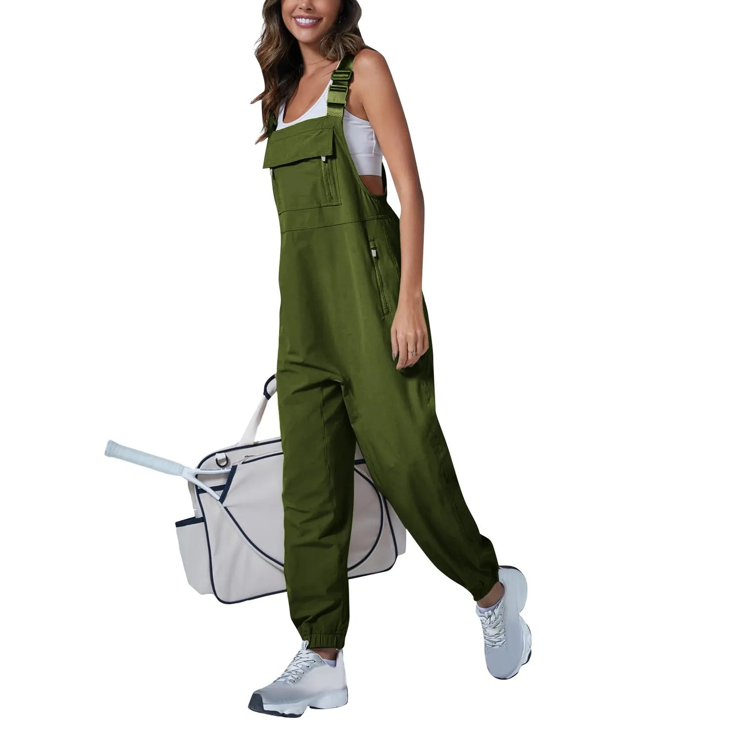 Women'S Jumpsuits Summer Fashion Casual Loose Wide Leg Jumpsuits Solid Color Insert Pockets Retro Button Strap Jumpsuits
