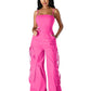 Fashion Multi Pocket Cargo Pants Wide Leg Jumpsuit Rompers Women Khaki Spaghetti Strap Backless One Piece Overalls Streetwear