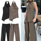 TRAFZA Women Vintage Solid Pant Sets Sexy Backless Halter Camis Top Asymmetric Tank Top + Drawstring Trousers Fashion Streetwear