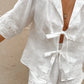 TARUXY Fashion White Cotton Linen Hollow Out Lace Up Top And Short Pants Suit Women's Loose Top Casual Splice Sets Lady Summer