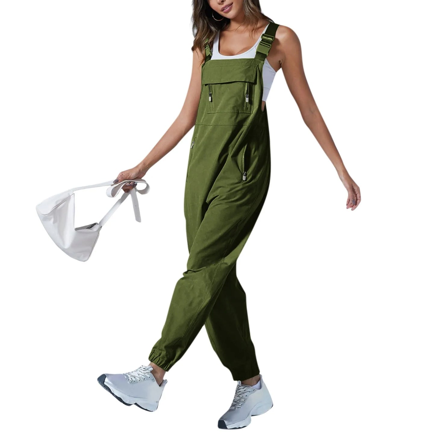 Women'S Jumpsuits Summer Fashion Casual Loose Wide Leg Jumpsuits Solid Color Insert Pockets Retro Button Strap Jumpsuits