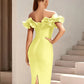 Women's Off Shoulder Bandage Midi Dress Luxury Design Ruffled  Elegant Black Sleeveless Ruffled Sexy Club Party Evening Dresses