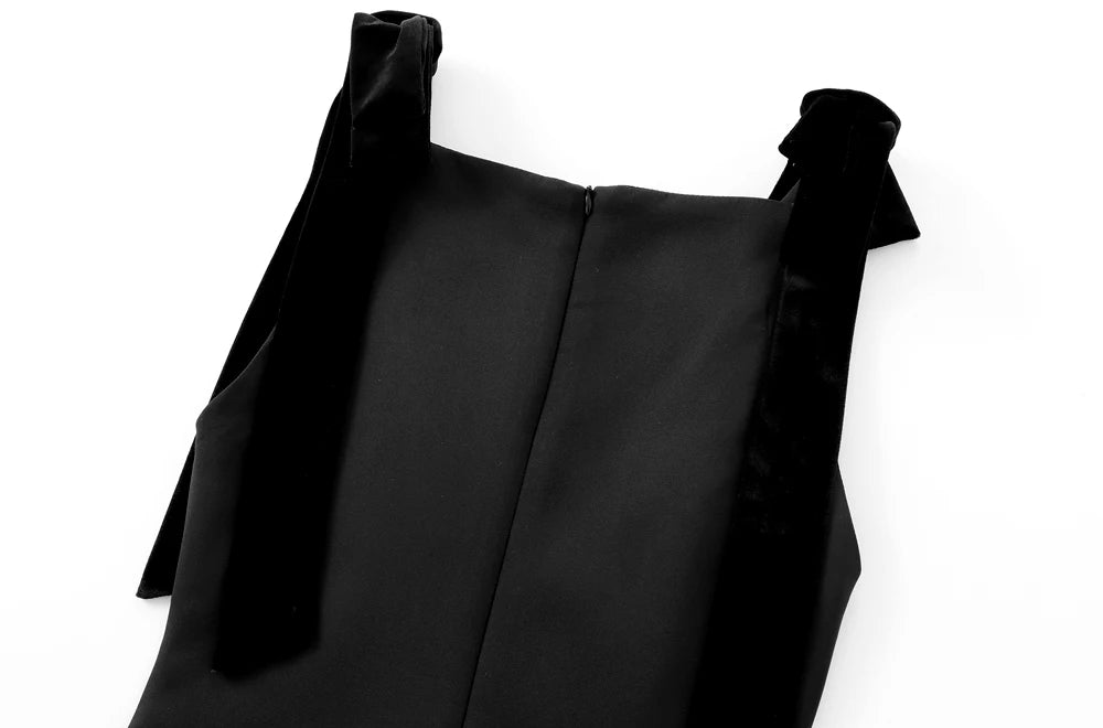 TRZA-Women's Contrast Velvet Bow Mini Dress, Straight Neck, Back Zipper, Female Dresses, Sexy Fashion