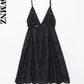 XNWMNZ 2024 Women Fashion Hollow out Embroidery Dress Vacation V-Neck Thin Strap Open Back Female Chic Mini Dresses