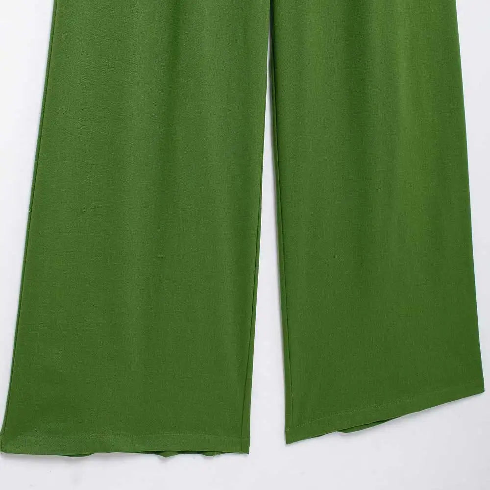 TRZA-Strapless Linen Jumpsuits for Women, Straight Neck, Back Zipper, Female Playsuits, Chic Fashion