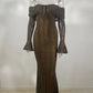 TARUXY Black Lace Flare Sleeve Dress One-Shoulder Women's Slim Tight Waist Sexy Gown Dress Elegant Strapless Long Fishtail Dress