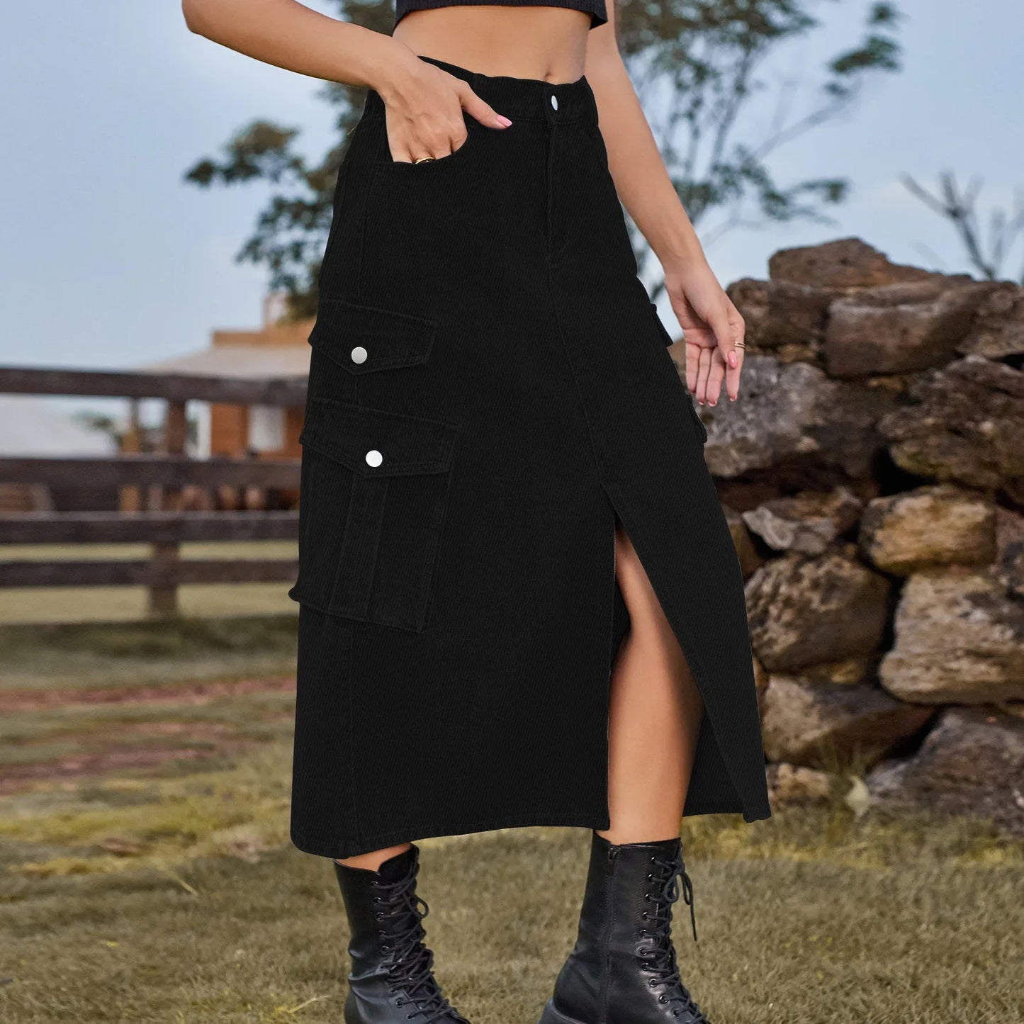 American Style Elastic Waist Denim Workwear Casual Long Dress Skirt New Arrival Women's Clothing European And American Crossbody