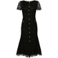 JAMERARY Brand Designer Summer Black Lace Evening Prom Dress Women Diamond Button Short Sleeve Midi Long Party Vestidos Quality