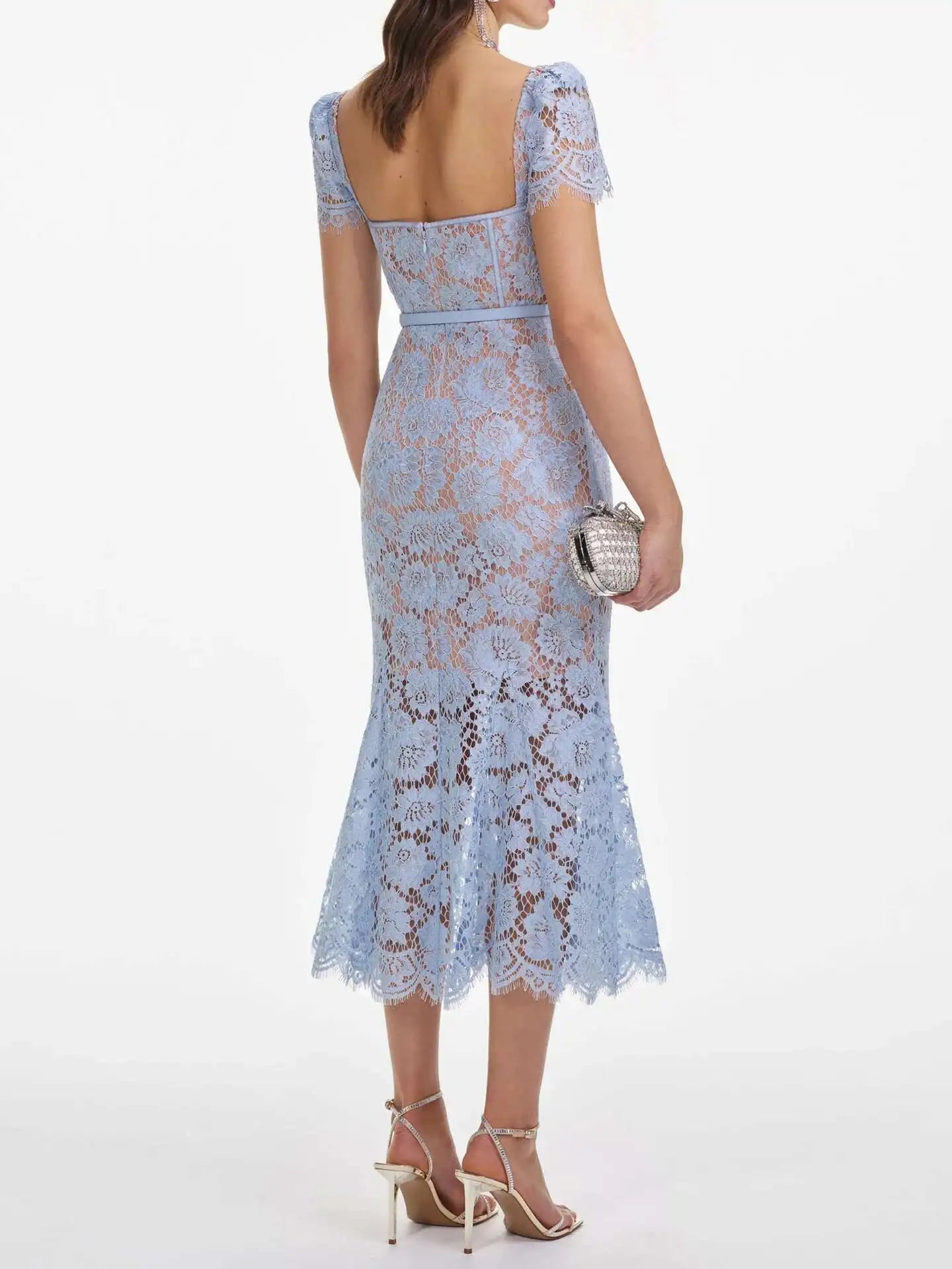 Luxury Hollow Out Long Lace Dresses Women Summer Sexy Hook Crochet Embroidery Flower Solid Backless Wedding Evening Vestidos