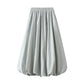 Combhasaki Women's Elegant Elastic High Waist Solid Color A-Line Pleated Puffball Hem Casual Flowy Balloon Bud Midi Skirts