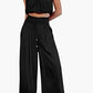 Women's Two Piece Pants Sets Open Navel Outfit Silk Pleated Texture Sleeveless Top Wide Leg Pants Set Summer Matching Sets 2024