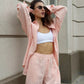 Bornladies Cotton Casual Pants Sets Women's Solid Color Cozy Lapel Long Sleeve Shirt Summer Outfit Elastic Waist Pants Suits