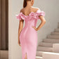 Women's Off Shoulder Bandage Midi Dress Luxury Design Ruffled  Elegant Black Sleeveless Ruffled Sexy Club Party Evening Dresses