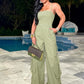 Fashion Multi Pocket Cargo Pants Wide Leg Jumpsuit Rompers Women Khaki Spaghetti Strap Backless One Piece Overalls Streetwear