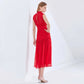 TWOTWINSTYLE Vintage Ruched Dress For Women Stand Collar Sleeveless High Waist Chiffon Midi Dresses Female 2022 Fashion New