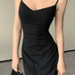Korean V-Neck Spaghetti Strap Dress for Women Sexy Backless Waist-Tight Party Dresses Woman Elegant Black Sheer Midi Dress New
