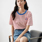 TOYOUTH Women Striped Short Sleeved T-shirt 2024 Summer New Academy Style Round Neck Top