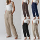 Women Solid Color Elastic Binding Foot Casual Pocket Pants Summer 2024 Elegant Lady Cotton Line High Wasit Women Pants