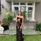 Mingmingxi Black Mesh Birthday Dress for Women 2024 One Shoulder Sexy Long Dress Slim Elegant Flower Wedding Guest Party Dresses