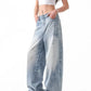 Retro American Light Blue Denim Jeans Loose Wide Leg Straight Floor-Length Trousers for Men And Women Autumn Fashion Brand