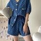 Women's Denim Short Sleeve Top and Shorts Two Piece Suit French Fashion Spring Summer Cowgirl Top Streetwear Korean Leisure New