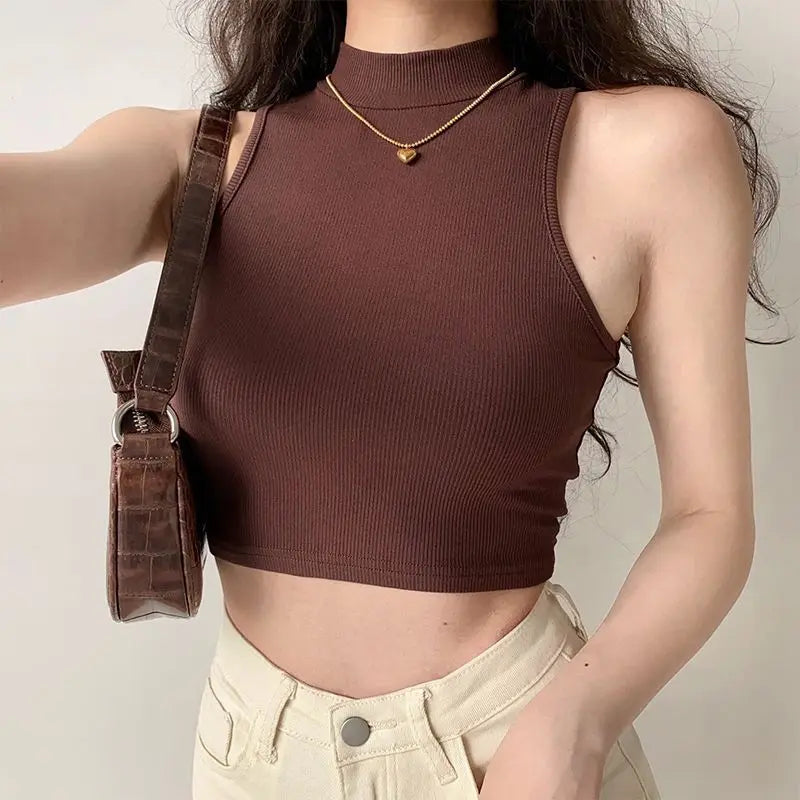 New Arrivals Yoga Fitness Camis Tanks Women Sexy Skinny Cropped Tank Tops Vintage Y2K Turtleneck Camisole Sports Tee Shirt Woman